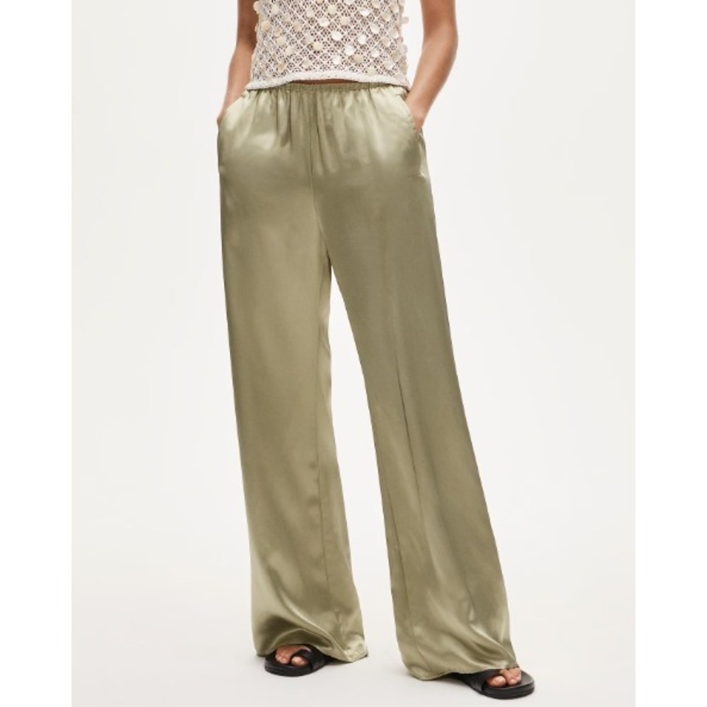 NWT J.Crew Satin Wide-Leg Pant Petite XS XSP Sage Green Coastal Lagenlook